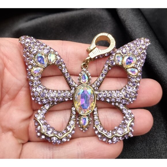Heidi Daus Butterfly Crystal Pendant Gold-Tone Purple & Aurora Borealis Rhinesto - Picture 3 of 5